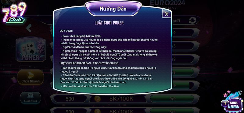 Luật chơi Poker tại 789Club đơn giản 